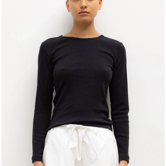 EUC Bundle of 3 LESET Pointelle tees Long Sleeve Cotton White, Black, Pink Small - Picture 8 of 10